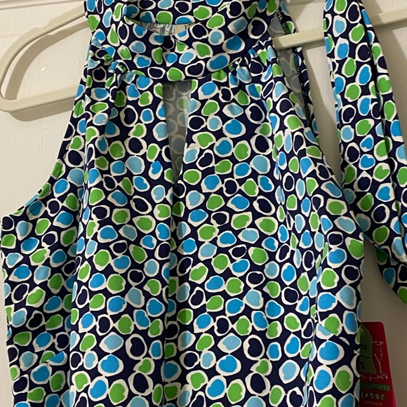 Katherine Way NWT Women’s Dress Carmel Style Halter Size S Geometric Blue Green - Picture 2 of 10